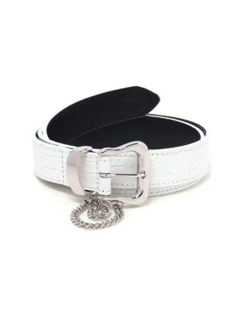 chain-detail embossed leather belt