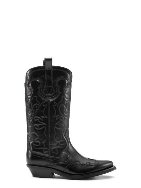 BLACK MID SHAFT EMBROIDERED WESTERN BOOTS