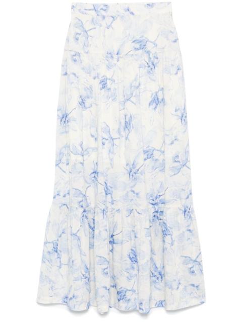 maje floral-print midi skirt