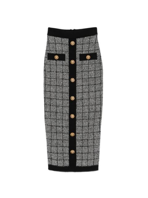 Balmain button check midi skirt