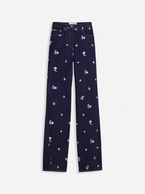 Lanvin WIDE-LEG PANTS IN EMBROIDERED TWISTED DENIM