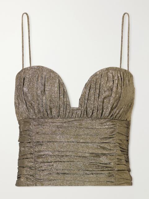 ULLA JOHNSON Vina Cropped Metallic Taffeta Tank