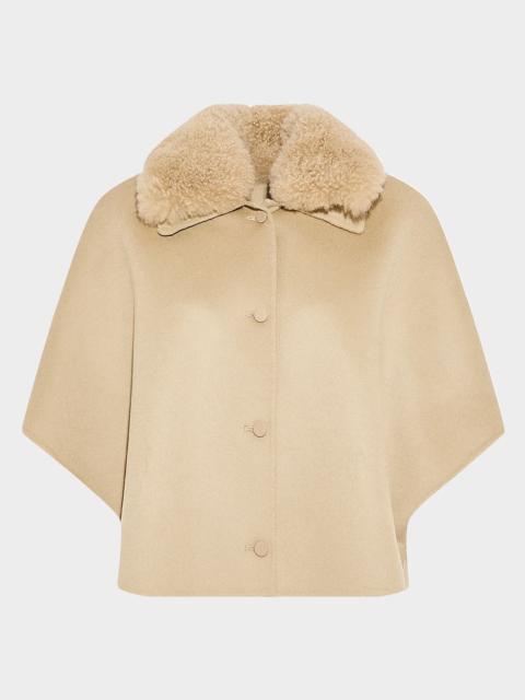 Yves Salomon Cashmere-Blend Cape with Removable Shearling Collar