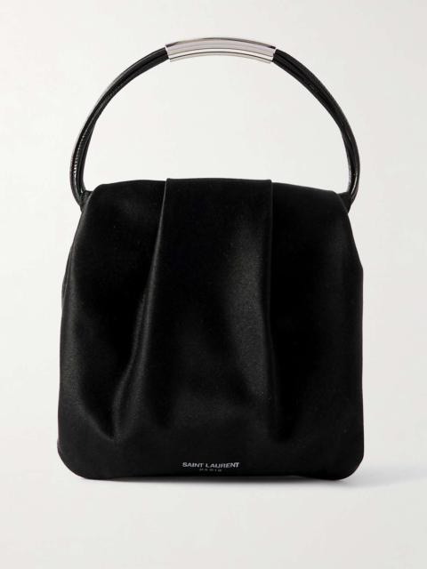 SAINT LAURENT Mini leather-trimmed gathered satin tote