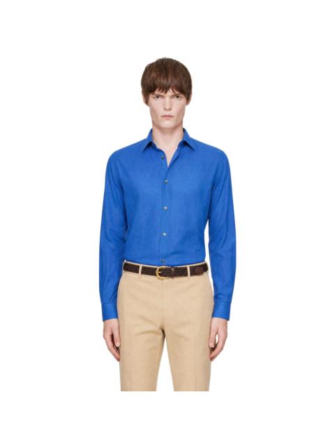 TOM FORD Blue Cotton Voile Fluid Fit Shirt