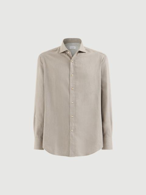 Brunello Cucinelli Stretch cotton chevron flannel shirt with spread collar