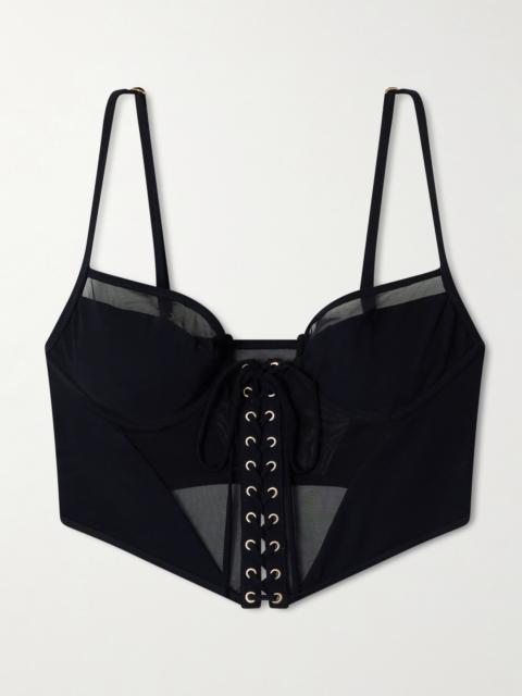 KIKI DE MONTPARNASSE Peep Tulle-trimmed Corset Bikini Top