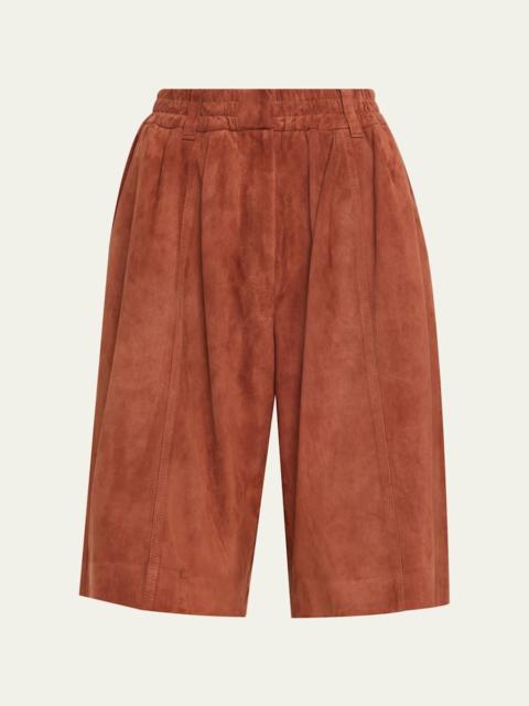 Brunello Cucinelli Couture Suede Pull-On Bermuda Shorts
