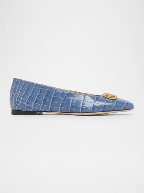 Valentino VLogo Croc-Embossed Leather Ballerina Flats