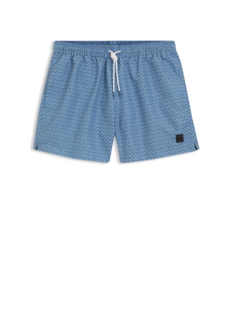 BOSS MICRO-PRINT SWIM TRUNKS WITH LOGO PATCH