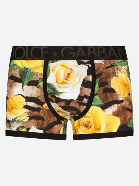 Dolce & Gabbana Two-way stretch cotton boxers with rose and tiger print