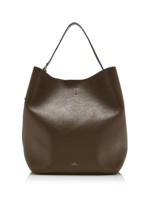 TOTEME Belted Grained-Leather Tote dark green