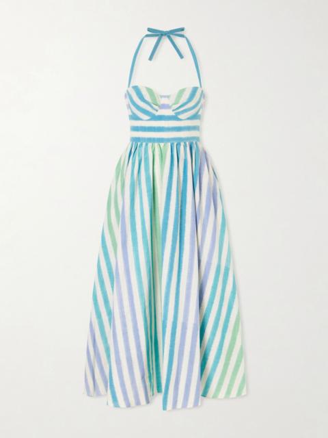 EMPORIO SIRENUSE Johanna Ikat striped cotton midi dress Blue