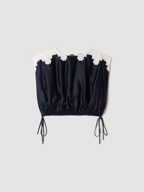 Sandro CONTRAST LACE CROP TOP