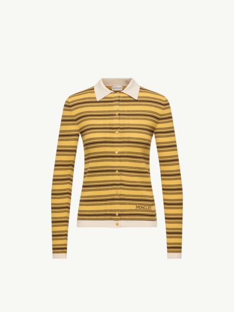 Moncler Striped Cotton Long Sleeve Polo Shirt
