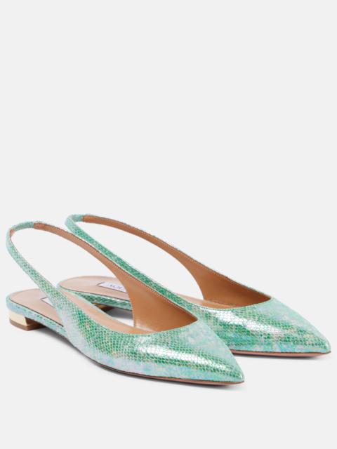 Purist snake-effect leather slingback flats