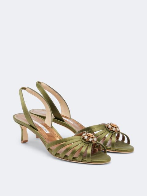 Manolo Blahnik Fulma embellished satin slingback sandals