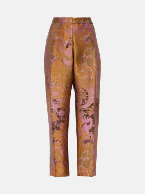 Printed metallic mid-rise straight pants