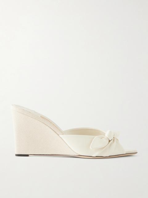 JIMMY CHOO Livi 85 Bow-embellished Leather Wedge Sandals