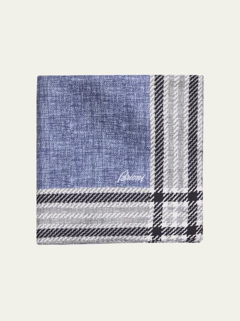 Brioni Men's Silk Check-Trim Pocket Square