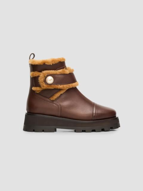 JIMMY CHOO Women's Meena Shearling-Trim Leather Ankle Boots - Brown