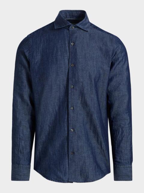 Canali Men's Cotton and Linen Textured Sport Shirt