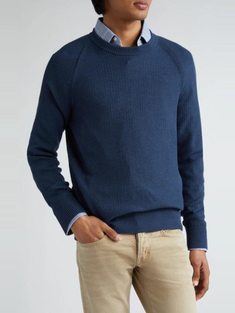 Textured Stitch Wool & Silk Crewneck Sweater