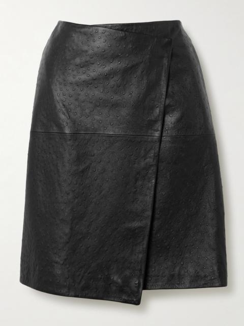 Loulou de Saison Gora Asymmetric Ostrich-effect Leather Wrap Skirt