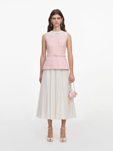 self-portrait Pink Boucle Lace Collar Midi Dress