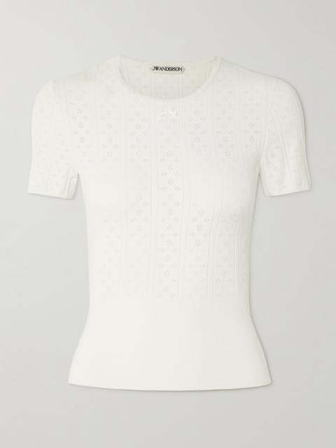 JW Anderson Bow-detailed Recycled Pointelle-knit T-shirt