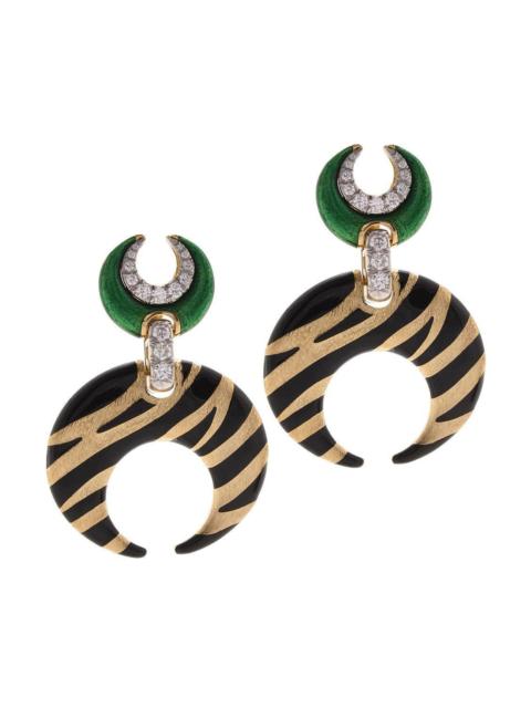 DAVID WEBB Diamond Tiger Stripe Crescent Enamel Earrings