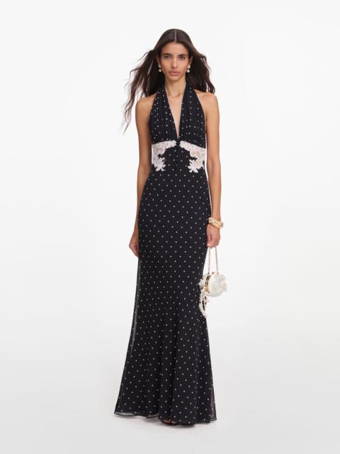 self-portrait Black Polka Dot Halter Neck Maxi Dress