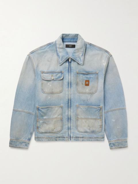 AMIRI Logo-Appliquéd Distressed Denim Jacket Blue