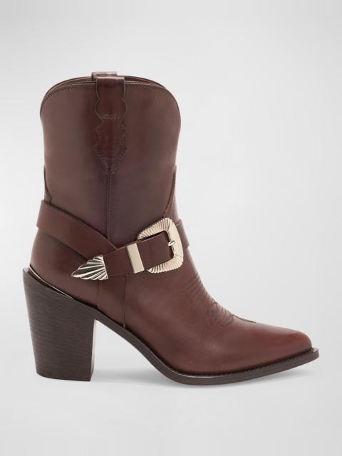 PARTLOW Charlotte Leather Buckle Western Booties