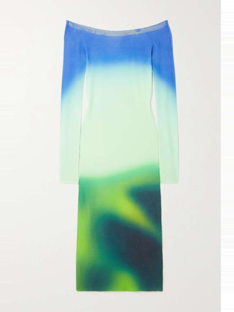 Off-White Off-the-shoulder printed stretch-knit midi dress