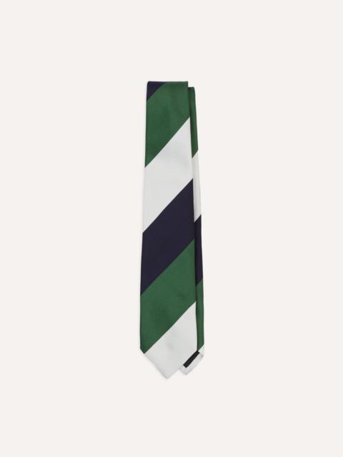 Drake's White, Navy and Green Wide Stripe Repp Silk Tipped Tie