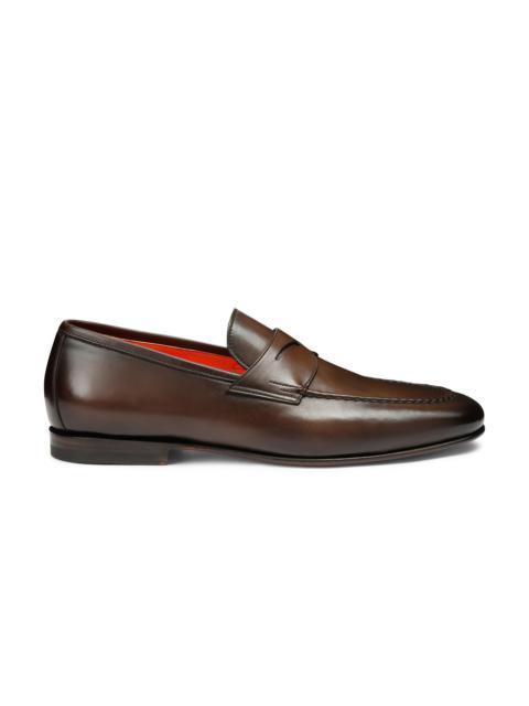 Men’s polished brown leather penny loafer