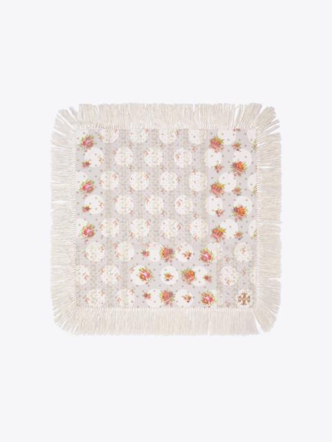 TORY BURCH Polka Dot Floral Patchwork Fringe Neckerchief