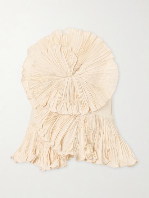 ANDRES OTALORA Imara Strapless Appliquéd Pleated Linen Top