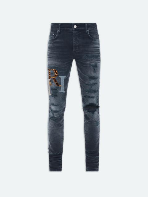 LEATHER STAGGERED LOGO JEAN