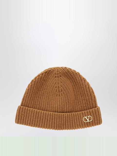 Valentino Camel Vlogo Signature cashmere beanie