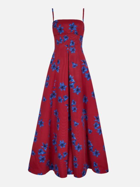 EMILIA WICKSTEAD Oceana Dress In Red & Blue Festive Lillies Taffeta Faille