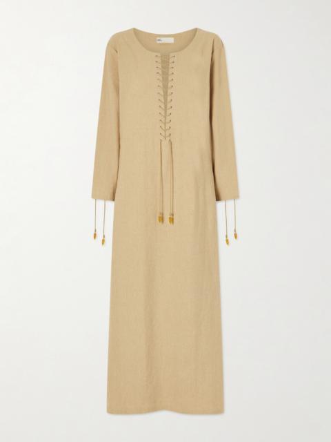 TORY BURCH Lace-up Linen-blend Kaftan