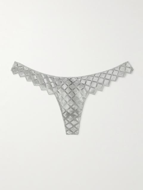 KIKI DE MONTPARNASSE Lamine Embroidered Stretch-silk Tulle Thong