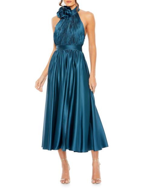 MAC DUGGAL Women's Satin Halter Rosette Midi-Dress - Ocean