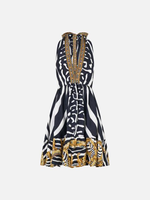 CAMILLA RUFFLE HEM HALTER SHORT DRESS ZIG ZAG ZOO