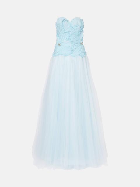COSTARELLOS Edra floral strapless tulle gown