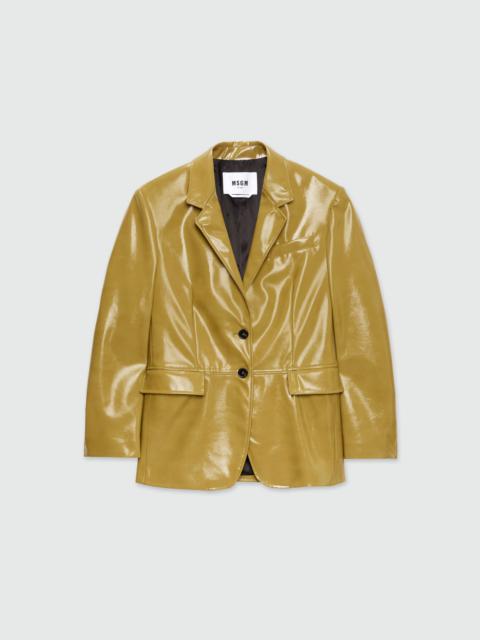 MSGM Olive green single-breasted vinyl jacket