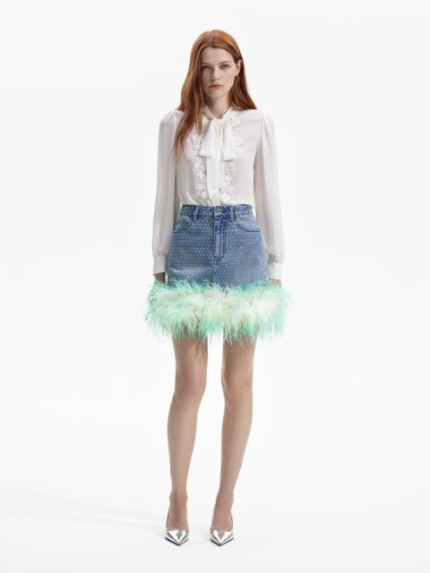 Blue Rhinestone Feather Denim Skirt