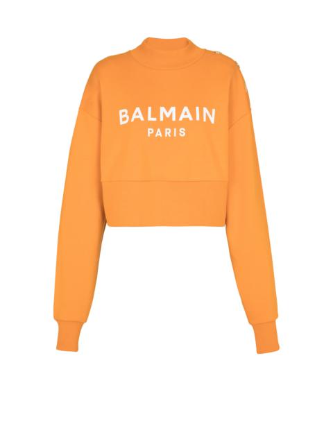 Eco-responsible cotton cropped sweatshirt with Balmain logo print